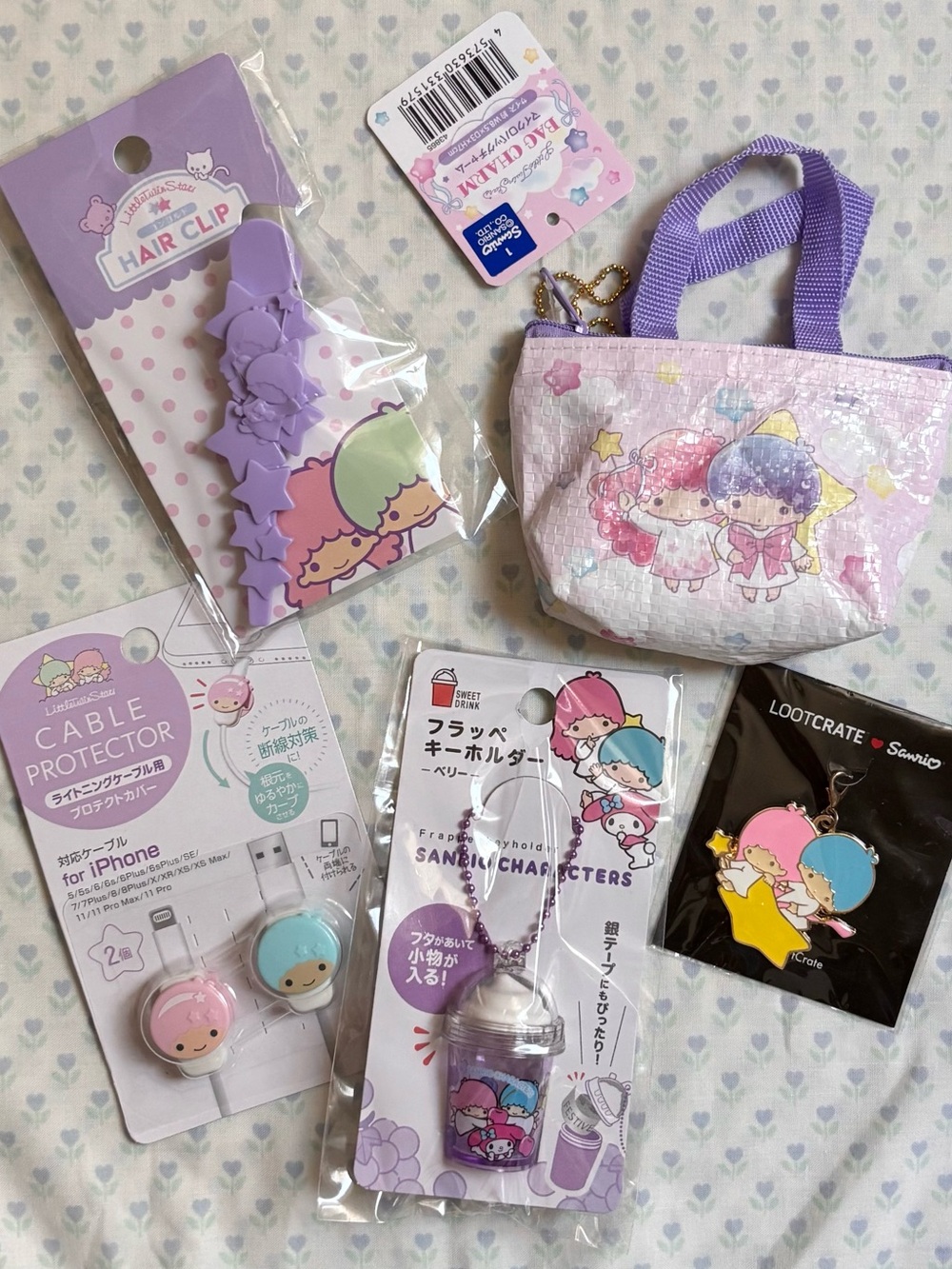 Sanrio Little Twin Stars Lot: Bag Charm, Cable Clips, Keychain, Hair Clip, Charm